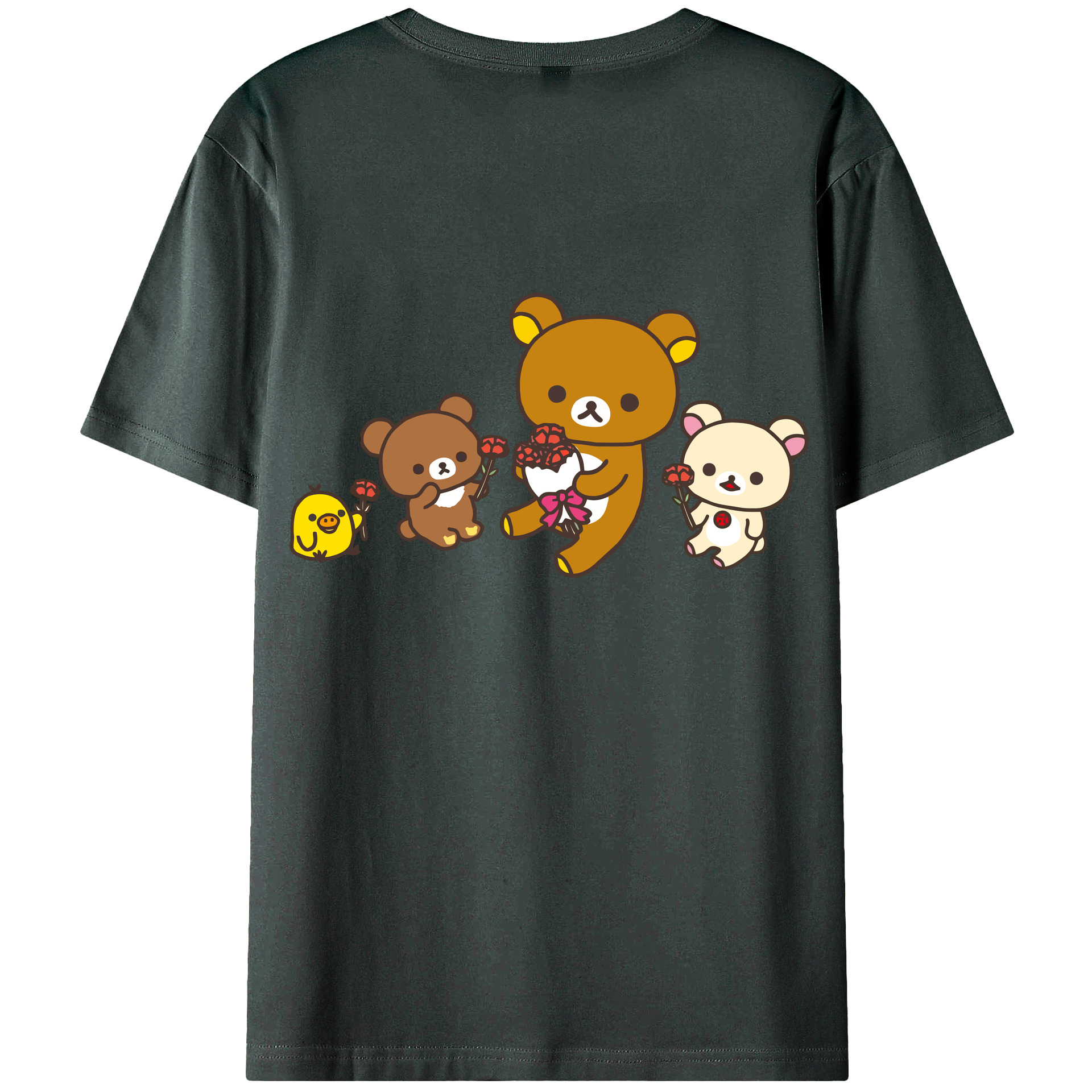 （画像用） リラックマ リラックマ キイロイトリ Rilakkuma Korilakkuma Kiiroitori 綿100％ メンズ半袖Tシャツ（バックプリント） 通気性